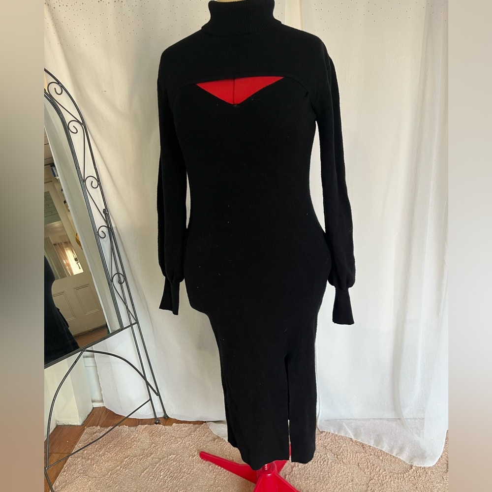 Black knit dress with cut outs and slit size XL
